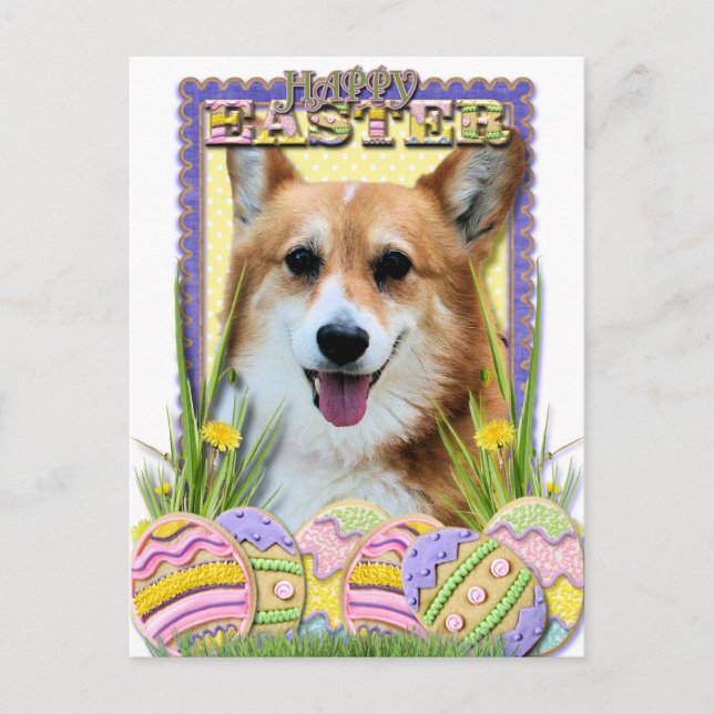 Cartes Pour Fêtes Annuelles Cookies d'oeufs de Pâques - Corgi (Devant)