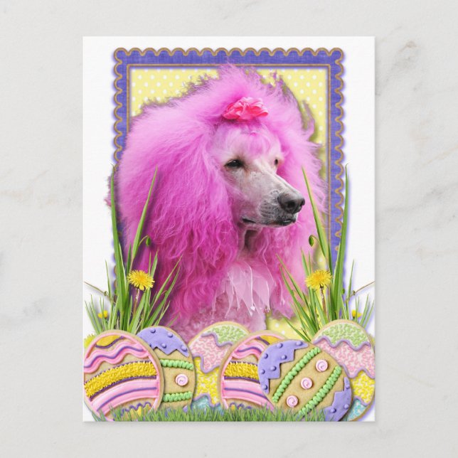 Cartes Pour Fêtes Annuelles Cookies d'oeufs de Pâques - Poodle - Rose (Devant)