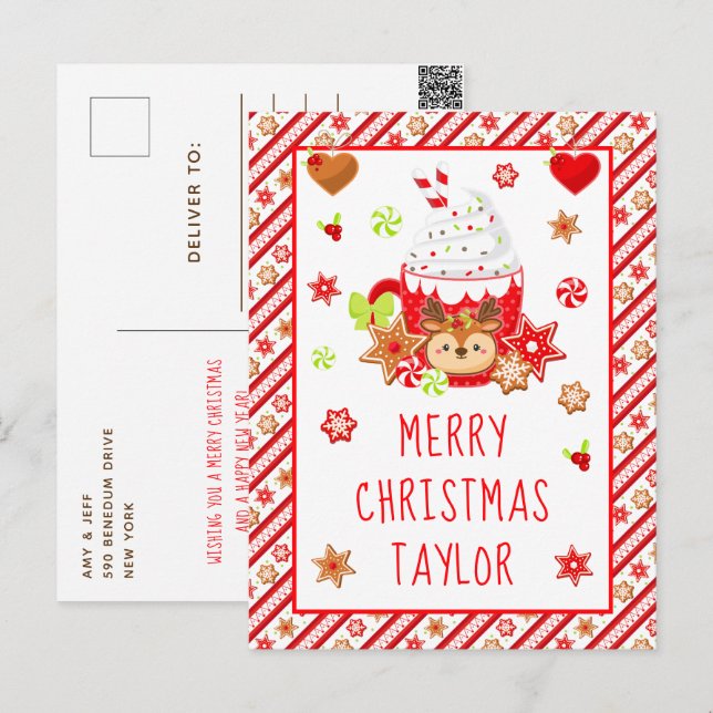 Cartes Pour Fêtes Annuelles Cookies et cacao Rouge Joyer Noël (Devant / Derrière)