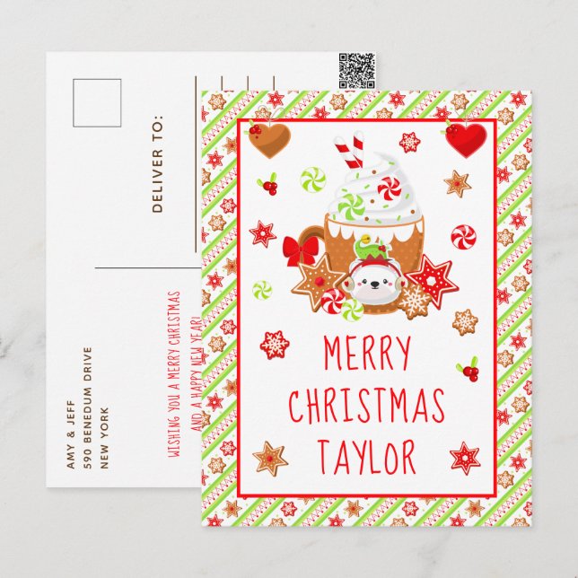 Cartes Pour Fêtes Annuelles Cookies et cacao Vert Joyer Noël (Devant / Derrière)