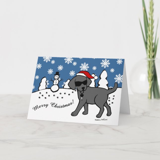 Cartes Pour Fêtes Annuelles Cool Black Labrador Cartoon Noël (Devant)