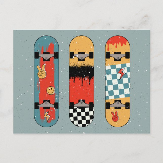 Cartes Pour Fêtes Annuelles Cool bleu Retro Skateboard (Devant)