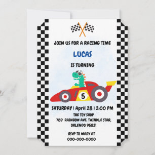 Cartes Pour Fêtes Annuelles Cool Dinosaur voiture de course rouge garçon fête
