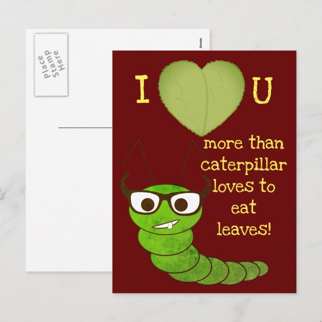 Cartes Pour Fêtes Annuelles Cool drôle nerdy jolie chenille Saint Valentin (Devant / Derrière)