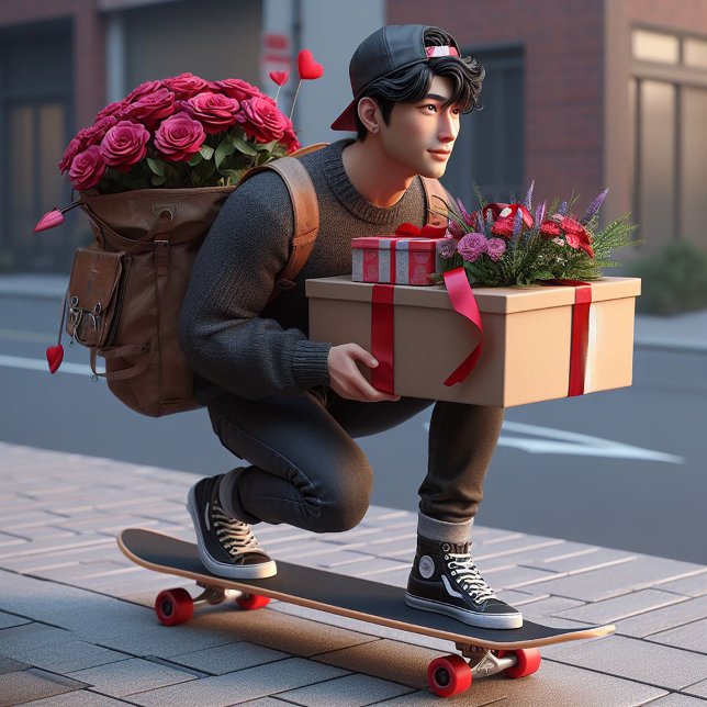 Cartes Pour Fêtes Annuelles Cool Guy sur skateboard avec Valentines (Créateur téléchargé)