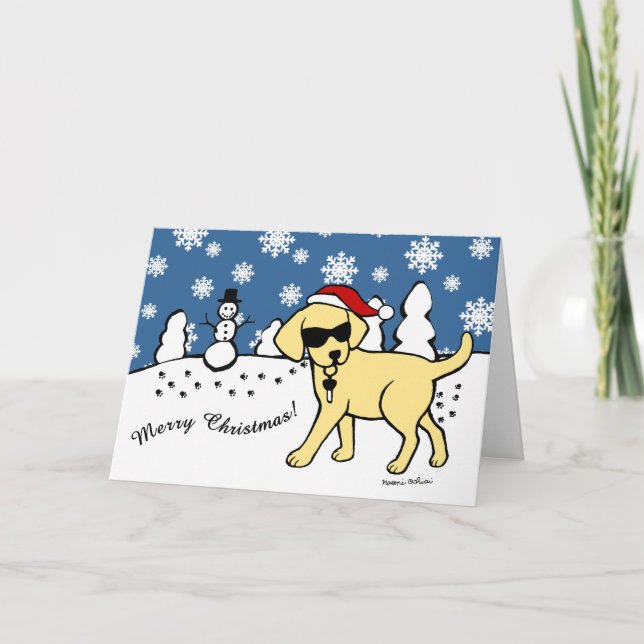Cartes Pour Fêtes Annuelles Cool Jaune Labrador Cartoon Noël (Devant)