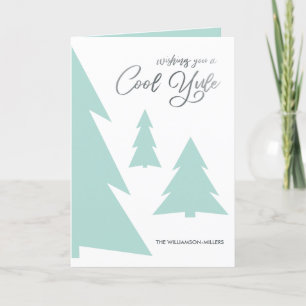 Cartes Pour Fêtes Annuelles Cool moderne Yule Script Light Green Trees Photo