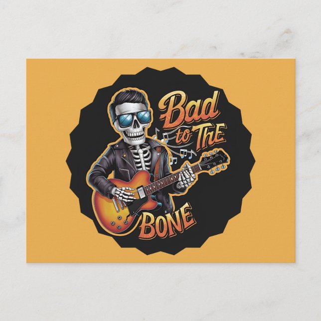 Cartes Pour Fêtes Annuelles Cool Skeleton Bad to the Bone avec guitare (Devant)
