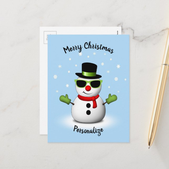 Cartes Pour Fêtes Annuelles Cool Snowman Adorable Smirk Noël Personnaliser (Devant/Arrière en situation)
