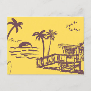 Cartes Pour Fêtes Annuelles Cool Vintage Jaune Tropical Beach Croquis