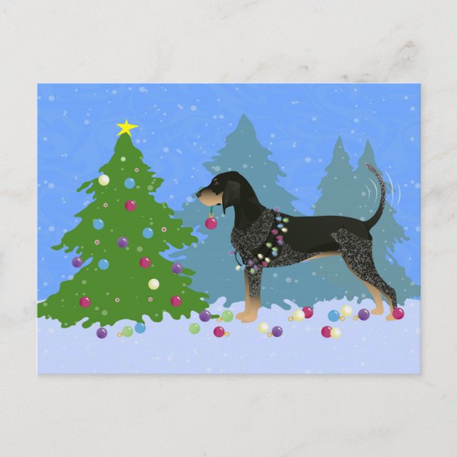 Cartes Pour Fêtes Annuelles Coonhound bleu décorant l'arbre de Noël (Devant)