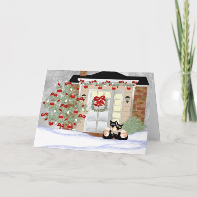 Cartes Pour Fêtes Annuelles Copains siamois de Noël (Devant)