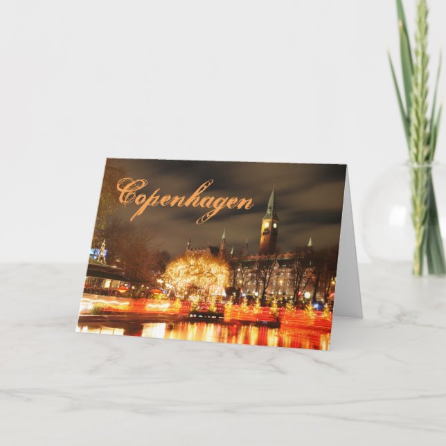 Cartes Pour Fêtes Annuelles Copenhague, Danemark la nuit (Devant)