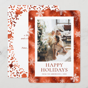 Cartes Pour Fêtes Annuelles Copper Happy Holidays Snowflake Photo Neige