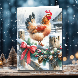 Cartes Pour Fêtes Annuelles Coq aquarelle sur la clôture après Noël