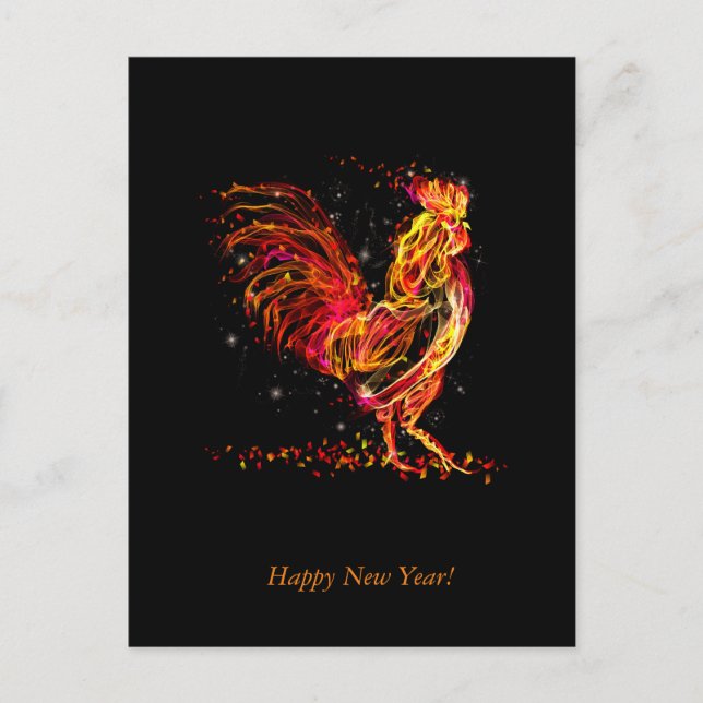 Cartes Pour Fêtes Annuelles Coq de feu. Flamme animal étincelant design cool (Devant)