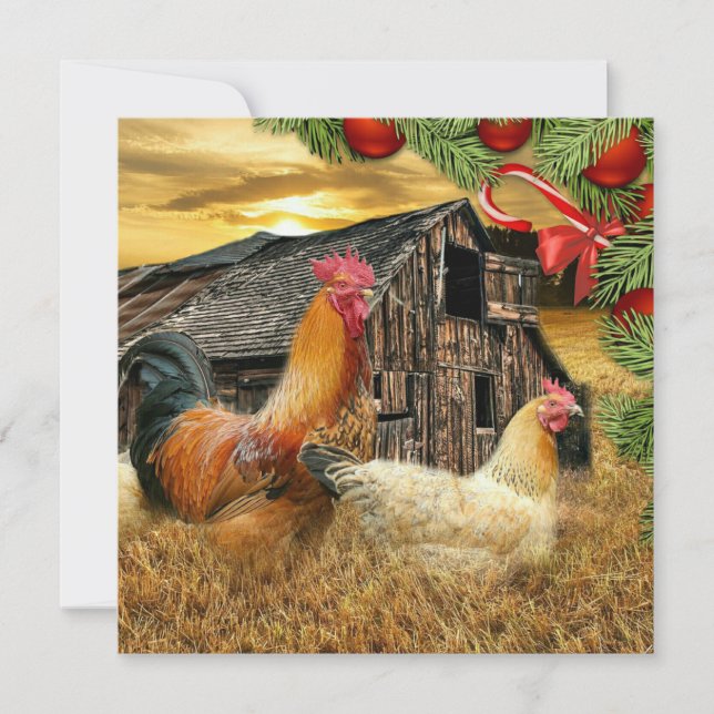 Cartes Pour Fêtes Annuelles Coq de Noël Hen Barn Coop Farm (Devant)