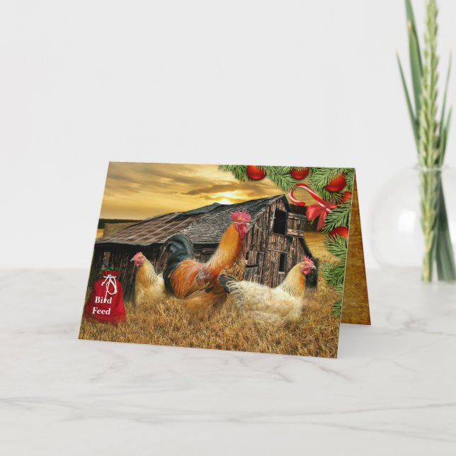 Cartes Pour Fêtes Annuelles Coq de Noël Hen Barn Coop Farm (Devant)