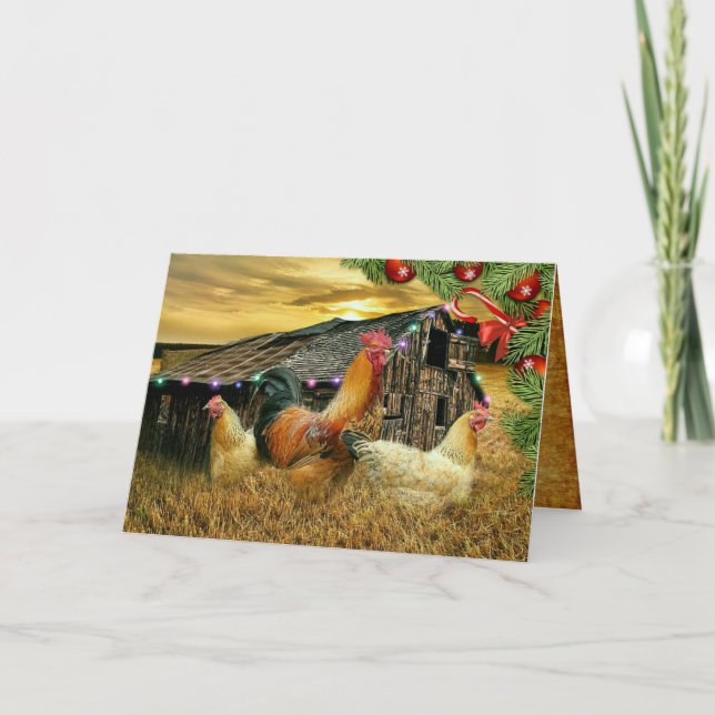 Cartes Pour Fêtes Annuelles Coq de Noël Hen Barn Coop Farm (Devant)