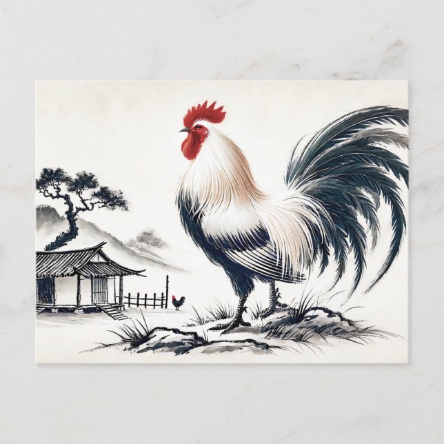 Cartes Pour Fêtes Annuelles Coq fier debout devant la grange (Devant)