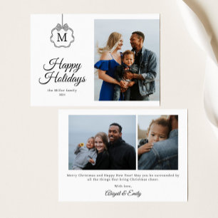 Cartes Pour Fêtes Annuelles Coquette Bow Monogramme Photo initiale Noël