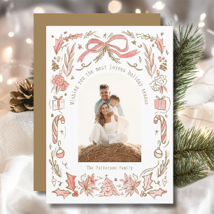 Cartes Pour Fêtes Annuelles Coquette Christmas Family Photo Gold Doodle