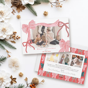 Cartes Pour Fêtes Annuelles Coquette-Core Red & Rose Bows 4 Photos Noël