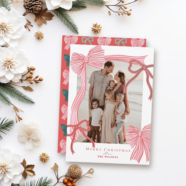 Cartes Pour Fêtes Annuelles Coquette-Core Rouge & Vaches Roses Photo Noël (Créateur téléchargé)