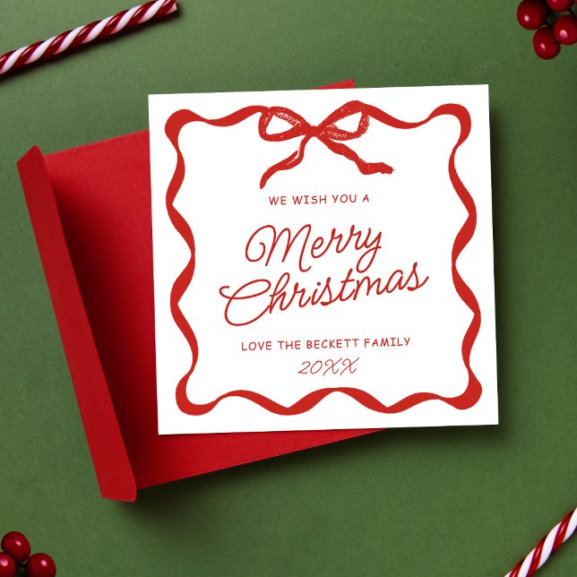 Cartes Pour Fêtes Annuelles Coquette Curvy Ribbon & Bow Retro Merry Christmas (Créateur téléchargé)
