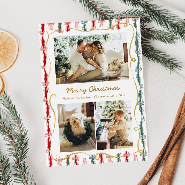 Cartes Pour Fêtes Annuelles Coquette de Noël moderne Bow Motif 3 Photo (Créateur téléchargé)