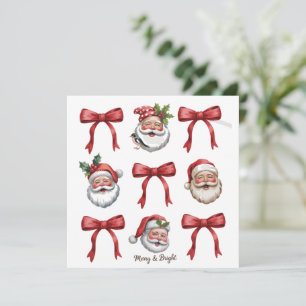 Cartes Pour Fêtes Annuelles Coquette Noël Rétro Nœud Père Noël Vintage Mignon
