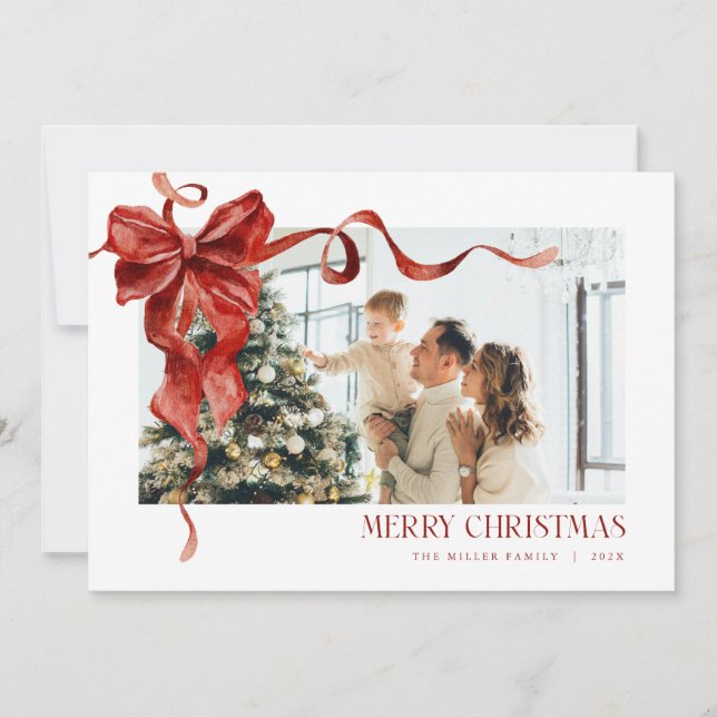 Cartes Pour Fêtes Annuelles Coquette Red Bow Holiday Photo Christmas Card (Devant)