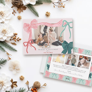 Cartes Pour Fêtes Annuelles Coquette Red & Green Bows 4 Photo Rose Noël