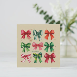 Cartes Pour Fêtes Annuelles Coquettes de Noël Rouge Vert Arc Fille Saison de N