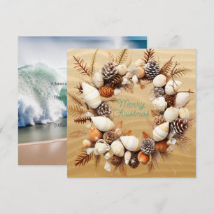 Cartes Pour Fêtes Annuelles Coquillages de plage de Noël Cônes de pin Algues