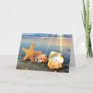Cartes Pour Fêtes Annuelles Coquillages marins et étoiles de mer sur la plage