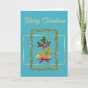 Cartes Pour Fêtes Annuelles Cor d'harmonie élégant Noël Turquoise