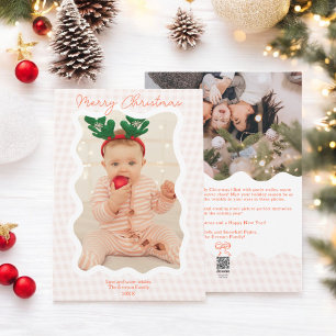 Cartes Pour Fêtes Annuelles Corail rétro En vichy Joyeux Noël Vague 2 photos