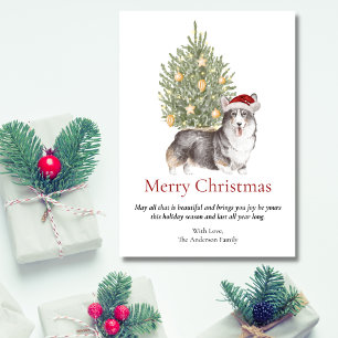 Cartes Pour Fêtes Annuelles Corgi blanc brun noir et chien de compagnie d'arbr