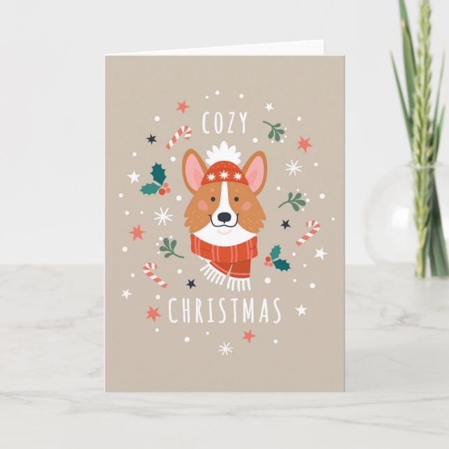 Cartes Pour Fêtes Annuelles Corgi Cozy - Chaleur de Noël (Devant)