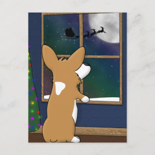Cartes Pour Fêtes Annuelles Corgi de Noël à la fenêtre