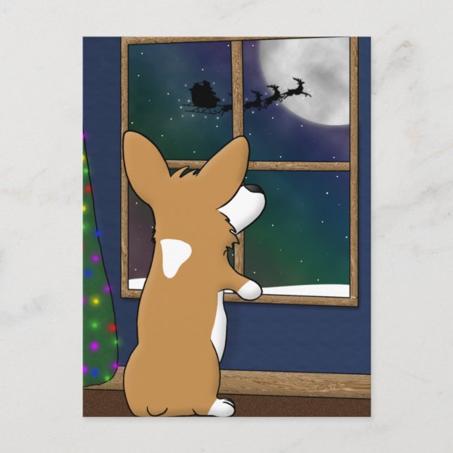 Cartes Pour Fêtes Annuelles Corgi de Noël à la fenêtre (Devant)
