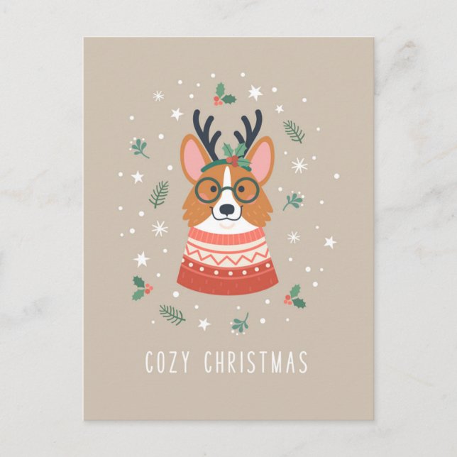 Cartes Pour Fêtes Annuelles Corgi de Noël cosy (Devant)