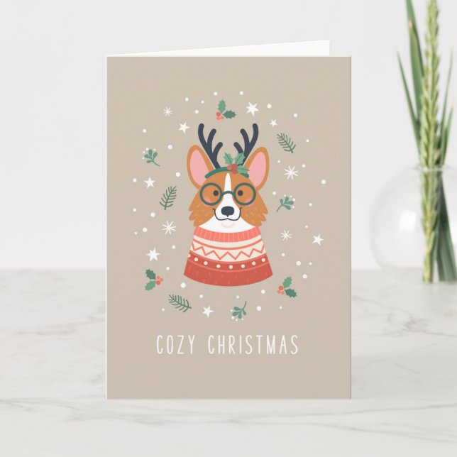 Cartes Pour Fêtes Annuelles Corgi de Noël Cozy (Devant)