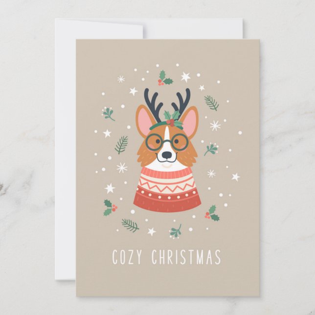 Cartes Pour Fêtes Annuelles Corgi de Noël Cozy (Devant)