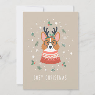 Cartes Pour Fêtes Annuelles Corgi de Noël Cozy