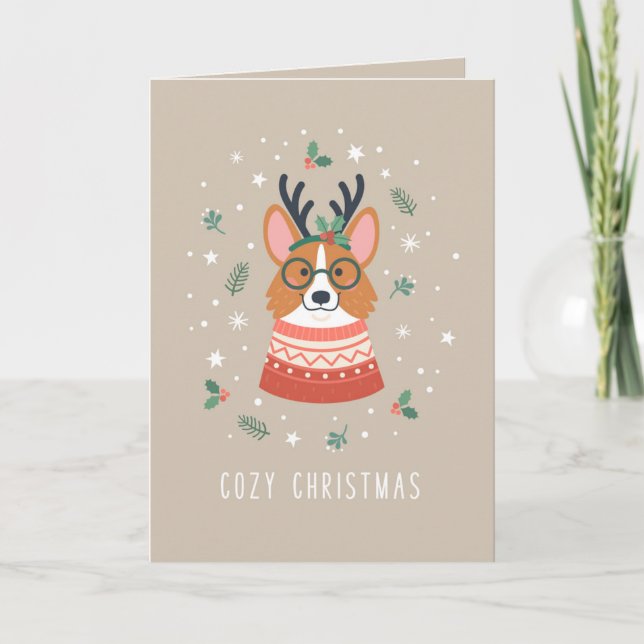 Cartes Pour Fêtes Annuelles Corgi de Noël Cozy (Devant)