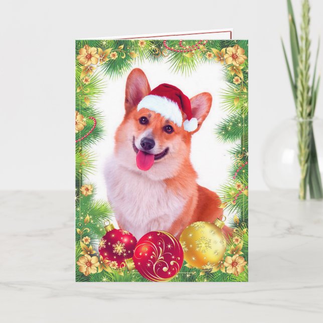 Cartes Pour Fêtes Annuelles Corgi de Noël gallois souriant (Devant)