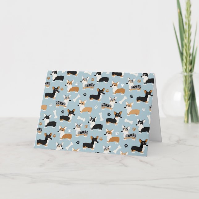 Cartes Pour Fêtes Annuelles Corgi Pattern Blue (Devant)