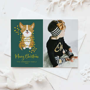 Cartes Pour Fêtes Annuelles Corgi peint à la main dans les lumières Photo de c